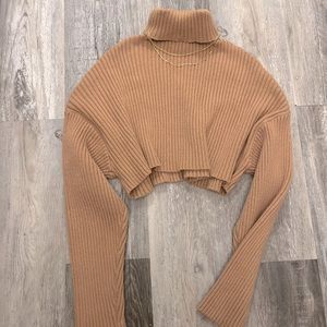 Tan Cropped Turtleneck cozy sweater